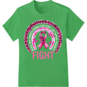 Fight Breast Cancer Pink Ribbon Warrior Cheetah Print on green shirt - SUPERDTF-DTF Prints-DTF Transfers-Custom DTF Prints