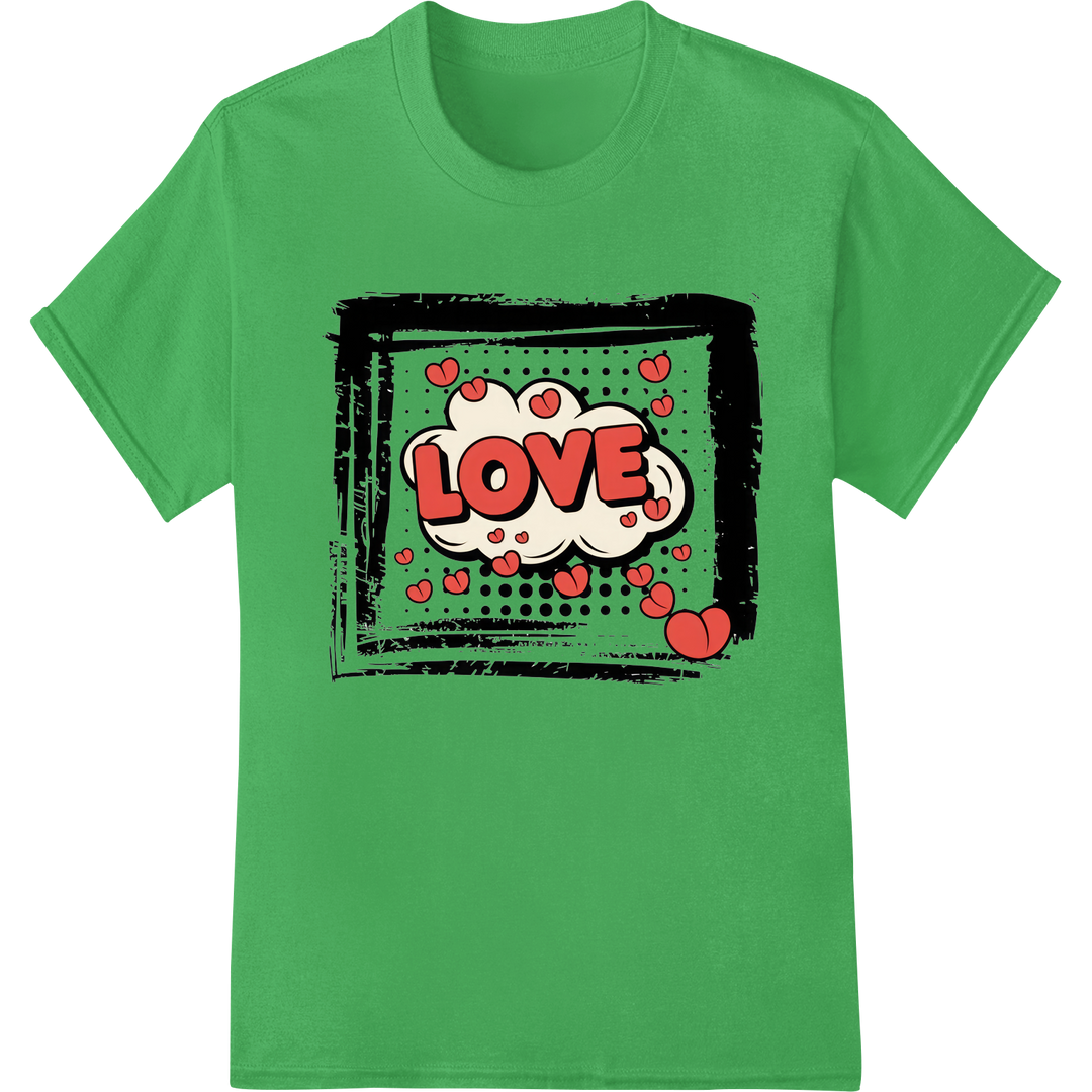 Retro 'Love' Pop Art DTF Transfer Print | Valentine's Gift on green shirt - SUPERDTF-DTF Prints-DTF Transfers-Custom DTF Prints