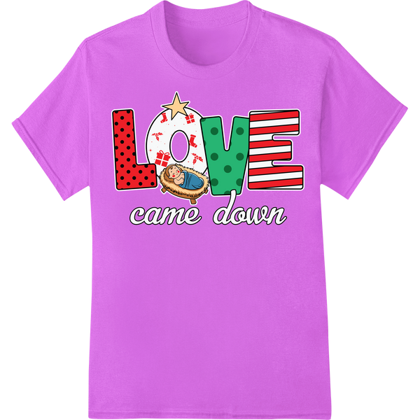 Festive Faith: LOVE Came Down This Christmas | DTF Print on purple shirt - SUPERDTF-DTF Prints-DTF Transfers-Custom DTF Prints