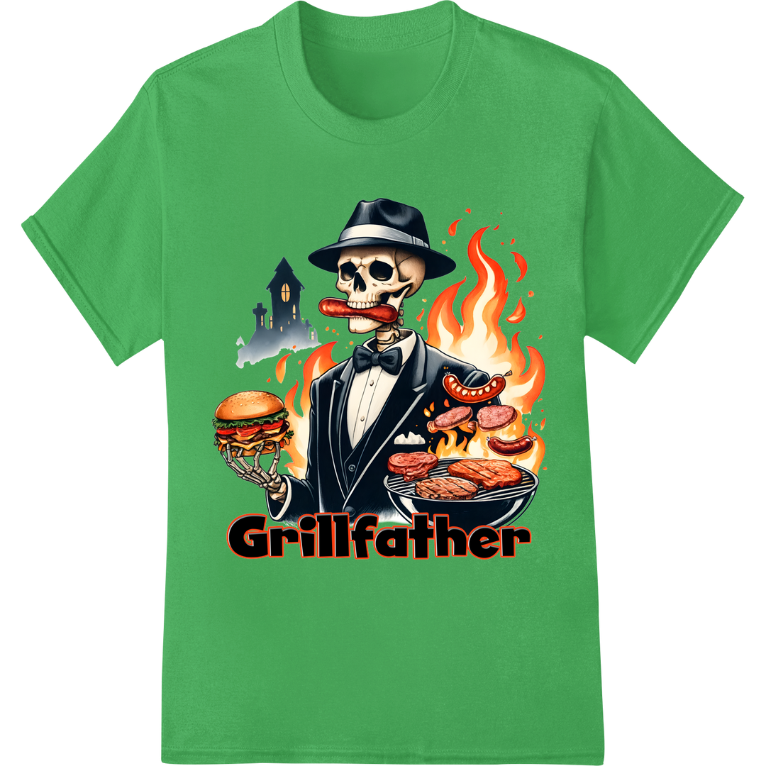 Grillfather: The Ultimate BBQ King Dad Gift | DTF Print on green shirt - SUPERDTF-DTF Prints-DTF Transfers-Custom DTF Prints