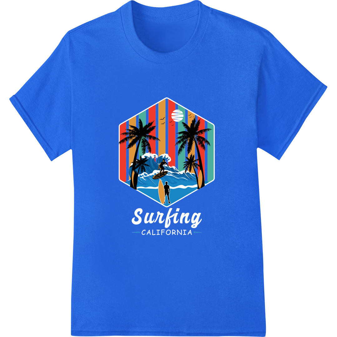 Retro Surf Vibes: Vintage-Inspired DTF Print Heat Transfer on blue shirt - SUPERDTF-DTF Prints-DTF Transfers-Custom DTF Prints