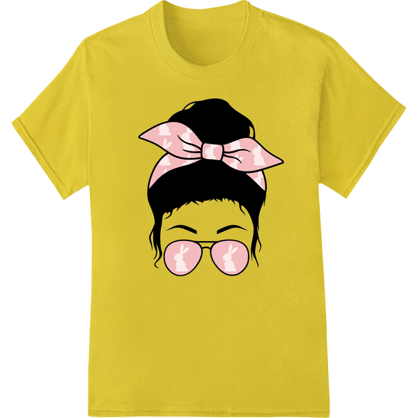 A playful DTF print illustration showing a young girl with a pink bow and sunglasses, suitable for custom t-shirt printing