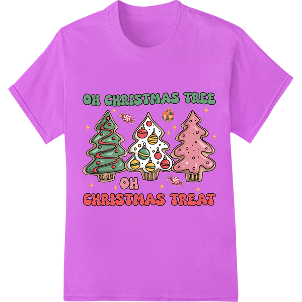 Playful Christmas Tree Trio: Festive DTF Print Heat Transfer on purple shirt - SUPERDTF-DTF Prints-DTF Transfers-Custom DTF Prints