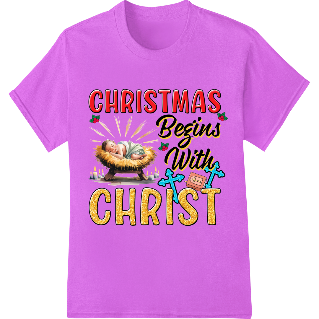 Celebrate Christmas Faith: Christ-Centered Typography Print on purple shirt - SUPERDTF-DTF Prints-DTF Transfers-Custom DTF Prints