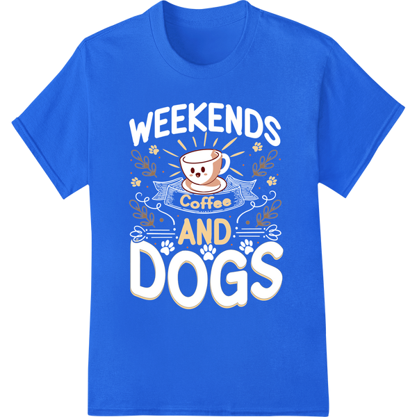 Adorable "Coffee and Dogs" DTF Print Heat Transfer on blue shirt - SUPERDTF-DTF Prints-DTF Transfers-Custom DTF Prints