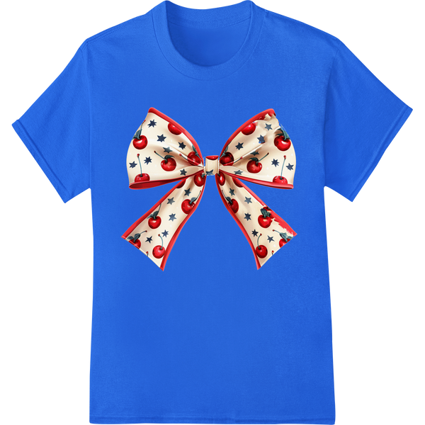 Starry Patriotic Bow Heat Transfer for 4th of July DTF on blue shirt - SUPERDTF-DTF Prints-DTF Transfers-Custom DTF Prints