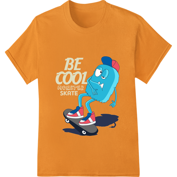 Personalized DTF print shop design for Cool Monster Skateboarder 'Be Cool' Kids Heat Transfer