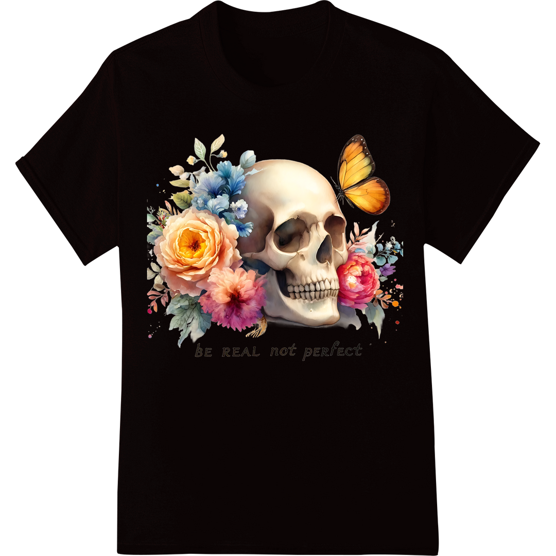 Embrace Authenticity: Skull & Floral DTF Print Transfer on black shirt - SUPERDTF-DTF Prints-DTF Transfers-Custom DTF Prints