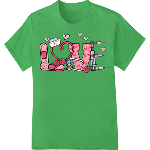 Adorable Love Doodle DTF Transfer Print for Valentine's Day on green shirt - SUPERDTF-DTF Prints-DTF Transfers-Custom DTF Prints