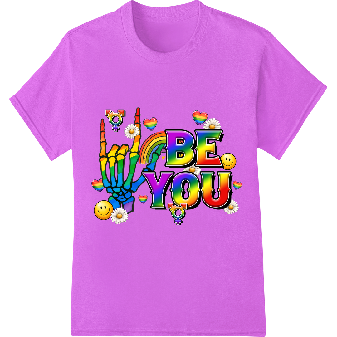 Vibrant 'BE YOU' LGBT Pride Heat Transfer Design on purple shirt - SUPERDTF-DTF Prints-DTF Transfers-Custom DTF Prints