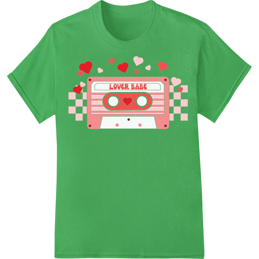 Retro 'LOVER BABE' Valentine's Day DTF Print Heat Transfer on green shirt - SUPERDTF-DTF Prints-DTF Transfers-Custom DTF Prints