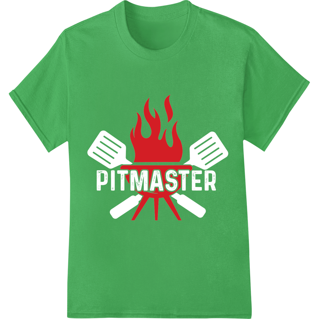 Fiery "MAST" BBQ Grill Master DTF Print Heat Transfer on green shirt - SUPERDTF-DTF Prints-DTF Transfers-Custom DTF Prints