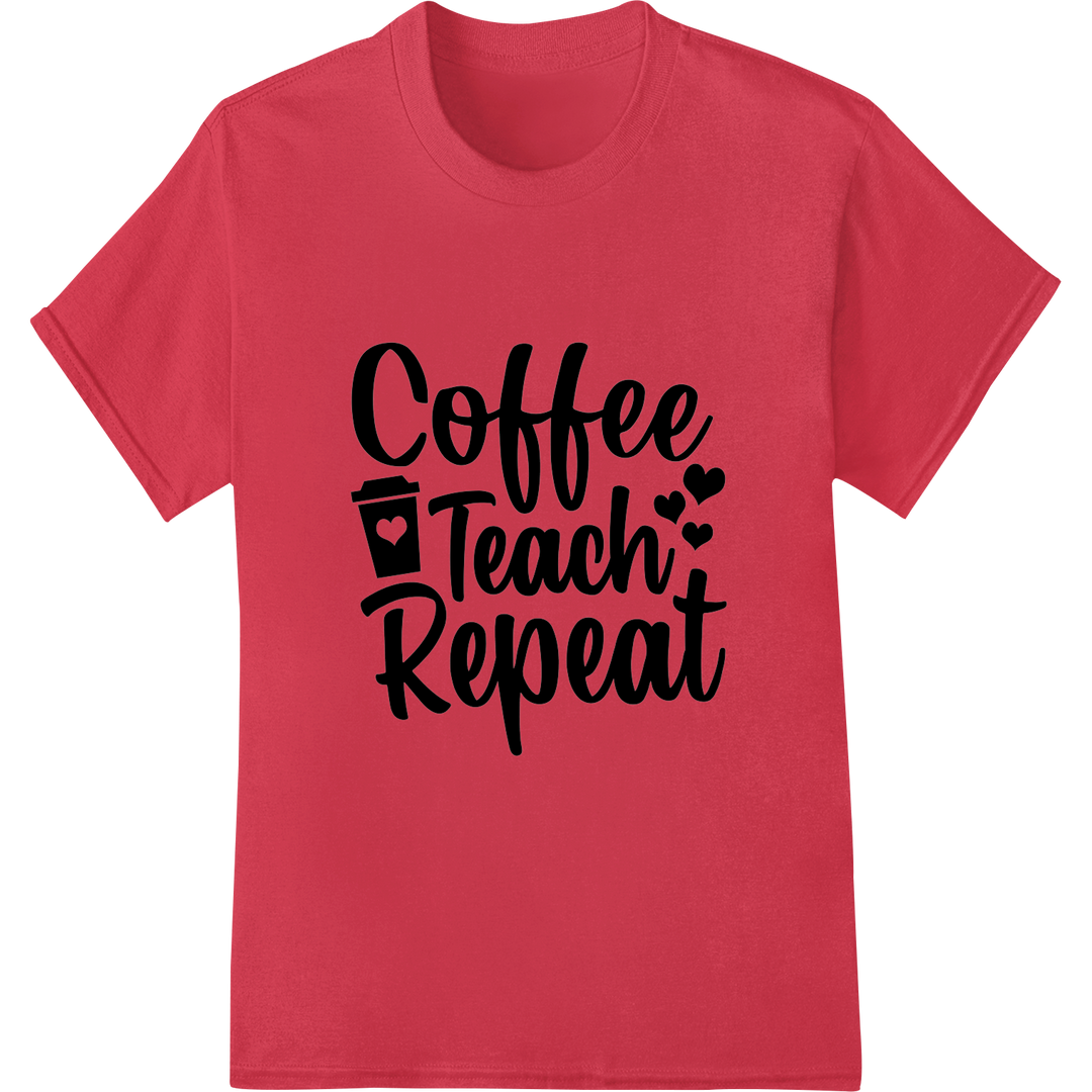 Bold 'Coffee Teach Repeat' DTF Print for Teacher Gifts on red shirt - SUPERDTF-DTF Prints-DTF Transfers-Custom DTF Prints