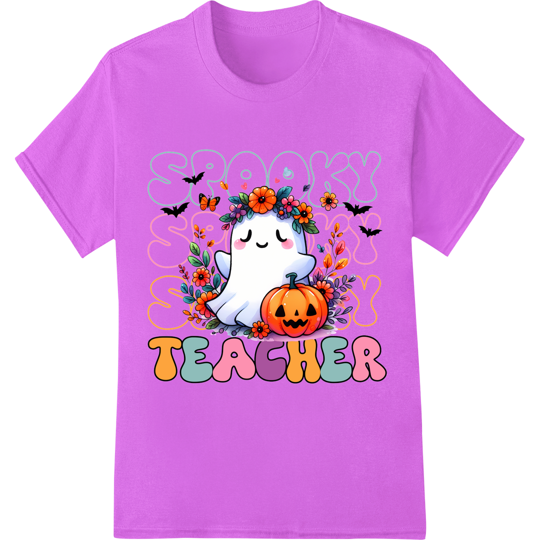 Adorable 'Spooky Scary Teacher' Halloween DTF Print Transfer on purple shirt - SUPERDTF-DTF Prints-DTF Transfers-Custom DTF Prints