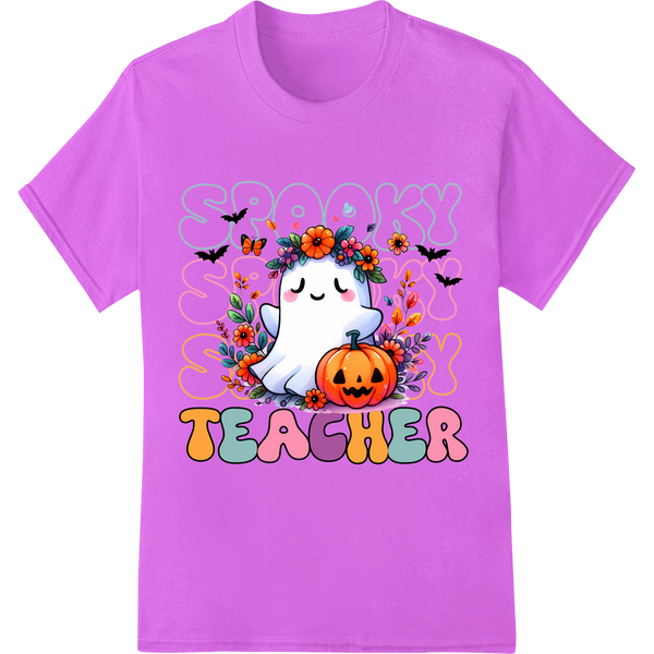 Adorable 'Spooky Scary Teacher' Halloween DTF Print Transfer on purple shirt - SUPERDTF-DTF Prints-DTF Transfers-Custom DTF Prints