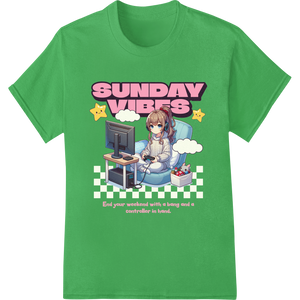 Custom innovative apparel printing design - Sunday Vibes - Chill Gaming Anime Girl DTF Print Graphic