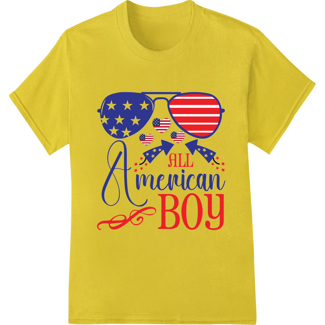 All American Boy Patriotic 4th of July DTF Print Transfer on yellow shirt - SUPERDTF-DTF Prints-DTF Transfers-Custom DTF Prints