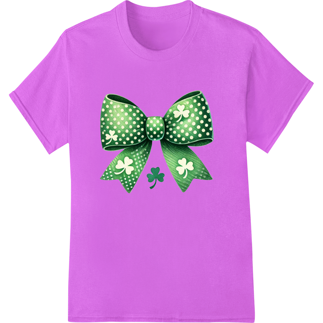 Lucky Shamrock Bow - Festive St. Patrick's Day DTF Transfer on purple shirt - SUPERDTF-DTF Prints-DTF Transfers-Custom DTF Prints