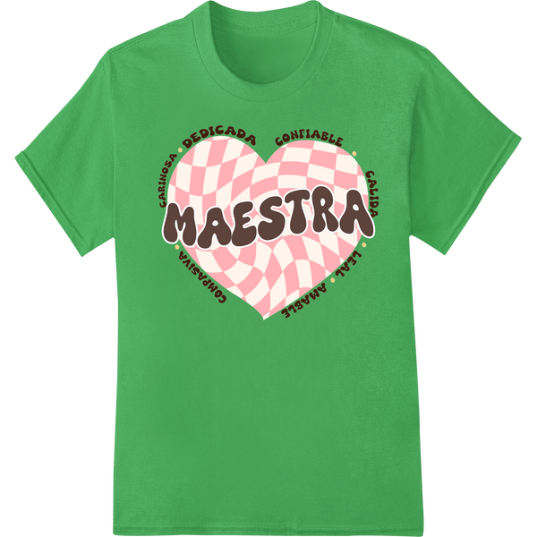 Retro 'Maestra' Pink Checkered Teacher Appreciation DTF Print on green shirt - SUPERDTF-DTF Prints-DTF Transfers-Custom DTF Prints