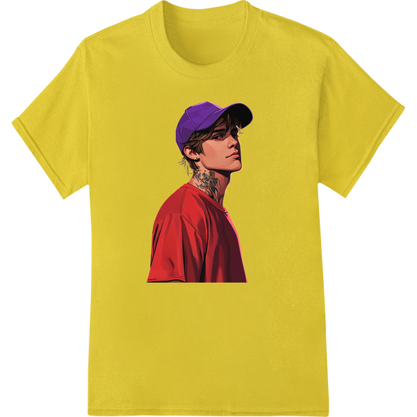 Premium quality personalized clothing on Stylish Man in Red: Bold Portrait DTF Print Heat Transfer