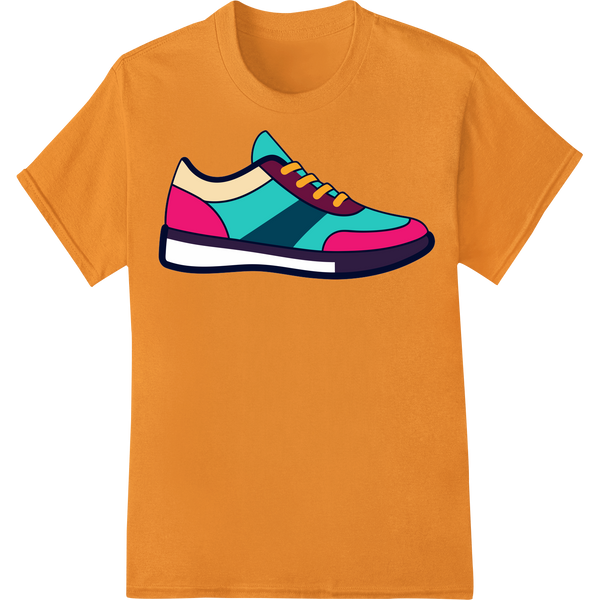 Vibrant Color-Block Sneakers: Boldly Step Up Your Style on orange shirt - SUPERDTF-DTF Prints-DTF Transfers-Custom DTF Prints