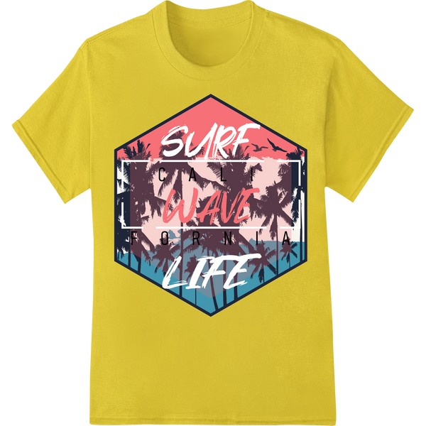 Retro Hawaii Surf Life: Vintage DTF Print Heat Transfer on yellow shirt - SUPERDTF-DTF Prints-DTF Transfers-Custom DTF Prints