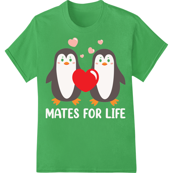 Adorable Penguin Couple Valentine's Day DTF Print on green shirt - SUPERDTF-DTF Prints-DTF Transfers-Custom DTF Prints