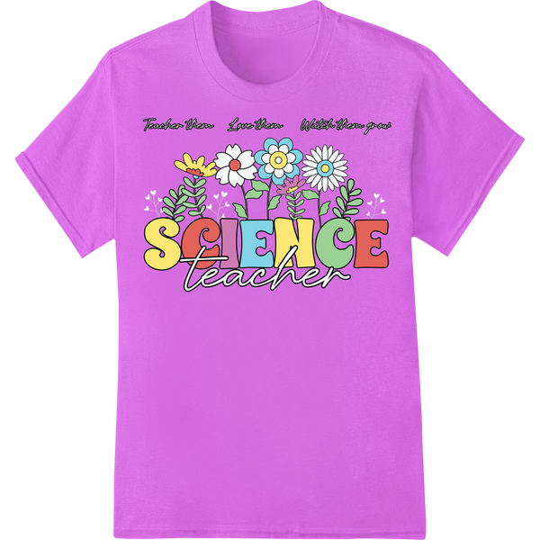 Retro Floral 'SCIENCE teacher' DTF Heat Transfer Design on purple shirt - SUPERDTF-DTF Prints-DTF Transfers-Custom DTF Prints