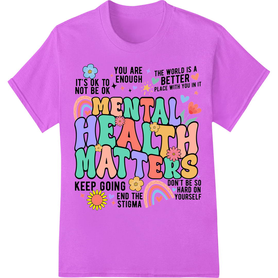 Retro Mental Health Matters: Inspiring DTF Print Transfer on purple shirt - SUPERDTF-DTF Prints-DTF Transfers-Custom DTF Prints