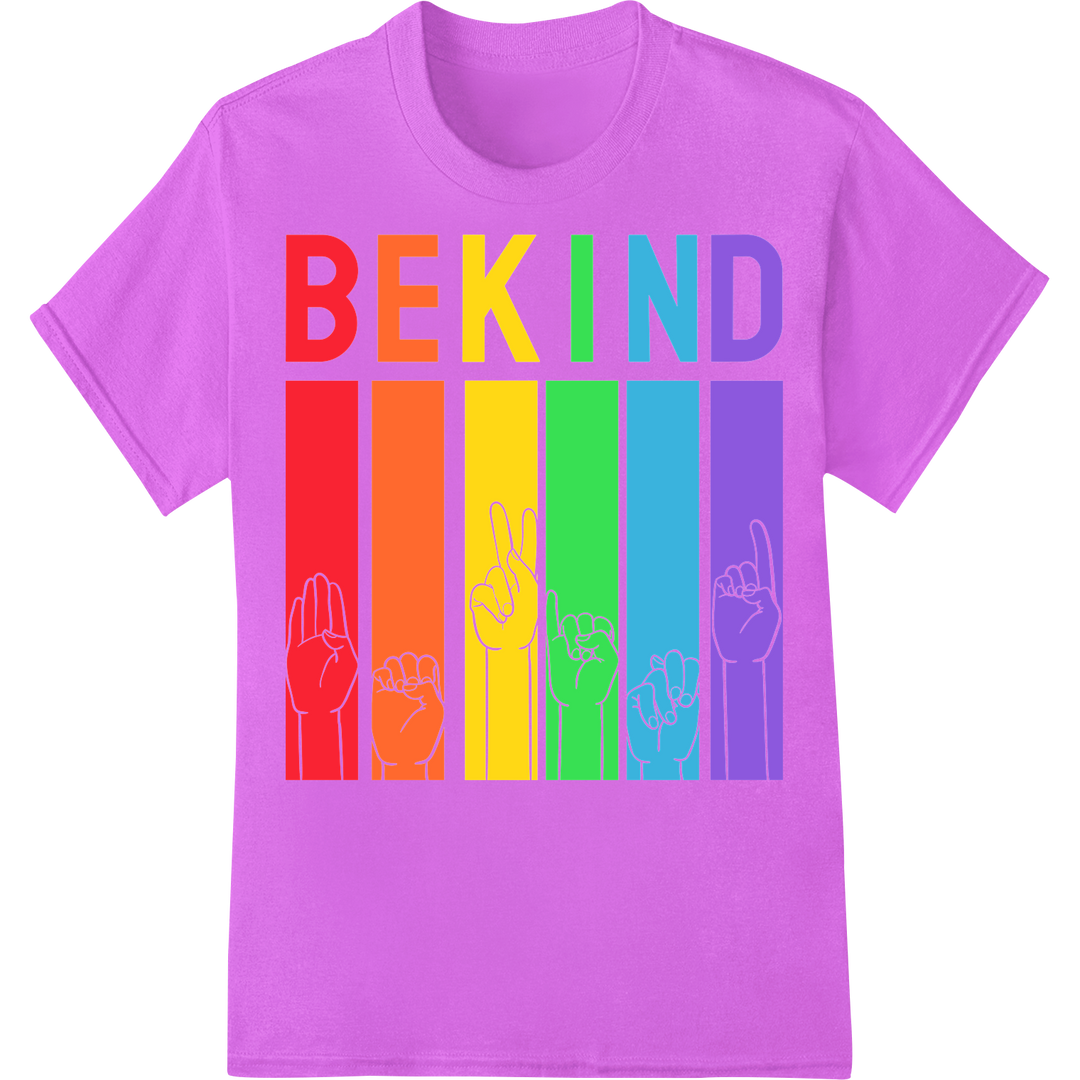 Be Kind Rainbow Pride DTF Print Heat Transfer | LGBT Support on purple shirt - SUPERDTF-DTF Prints-DTF Transfers-Custom DTF Prints