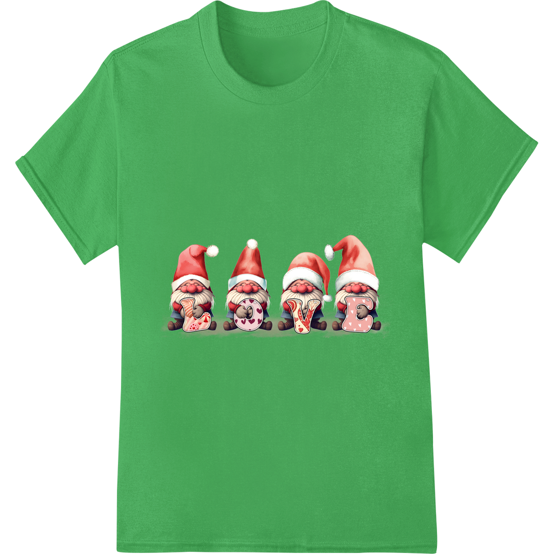 Adorable Valentine's Day Gnome Love DTF Print Heat Transfer on green shirt - SUPERDTF-DTF Prints-DTF Transfers-Custom DTF Prints