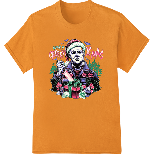 Creepy Christmas: Haunting Holiday Heat Transfer on orange shirt - SUPERDTF-DTF Prints-DTF Transfers-Custom DTF Prints