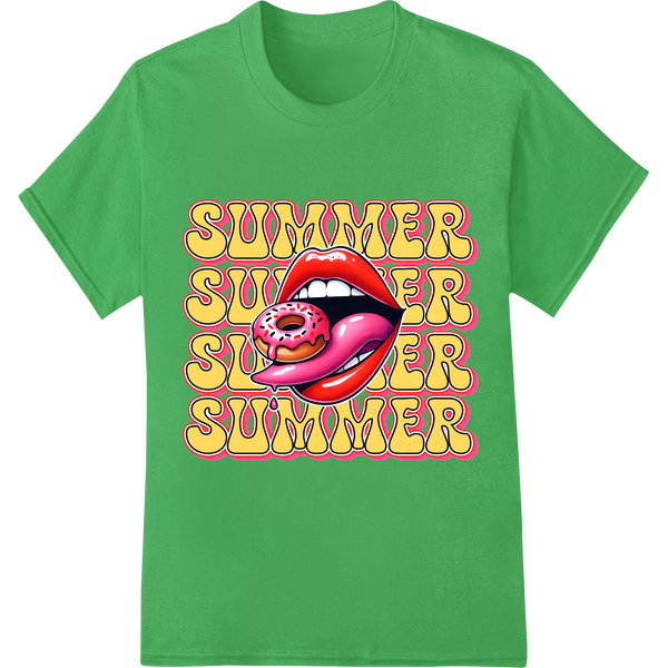 Sizzling Summer Lips: Bold DTF Print Heat Transfer on green shirt - SUPERDTF-DTF Prints-DTF Transfers-Custom DTF Prints