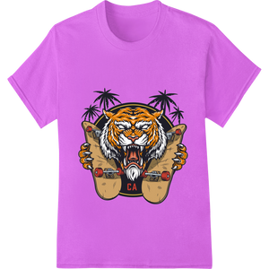 Durable custom garment printing applied to Fierce Tiger Skateboard Tropical Design Heat Transfer