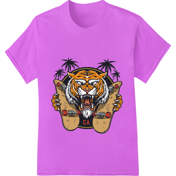 Durable custom garment printing applied to Fierce Tiger Skateboard Tropical Design Heat Transfer