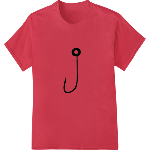 Minimalist Fishing Hook Silhouette DTF Heat Transfer on red shirt - SUPERDTF-DTF Prints-DTF Transfers-Custom DTF Prints