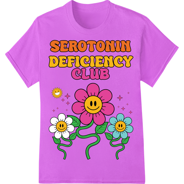 Join the Serotonin Deficiency Club with this Fun DTF Print on purple shirt - SUPERDTF-DTF Prints-DTF Transfers-Custom DTF Prints