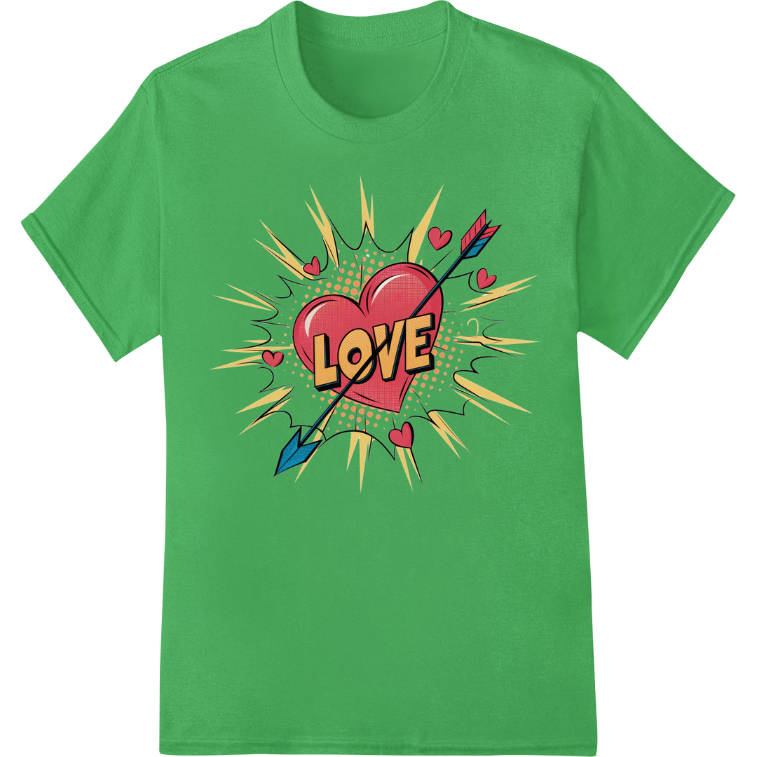 Bold 'LOVE' Pop Art DTF Print Heat Transfer for Valentine's on green shirt - SUPERDTF-DTF Prints-DTF Transfers-Custom DTF Prints