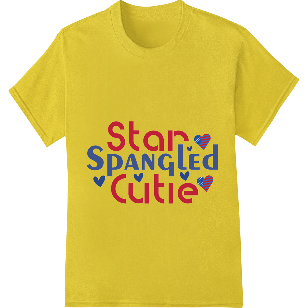 Adorable 'Star Spangled Cutie' Patriotic Typography DTF Print on yellow shirt - SUPERDTF-DTF Prints-DTF Transfers-Custom DTF Prints