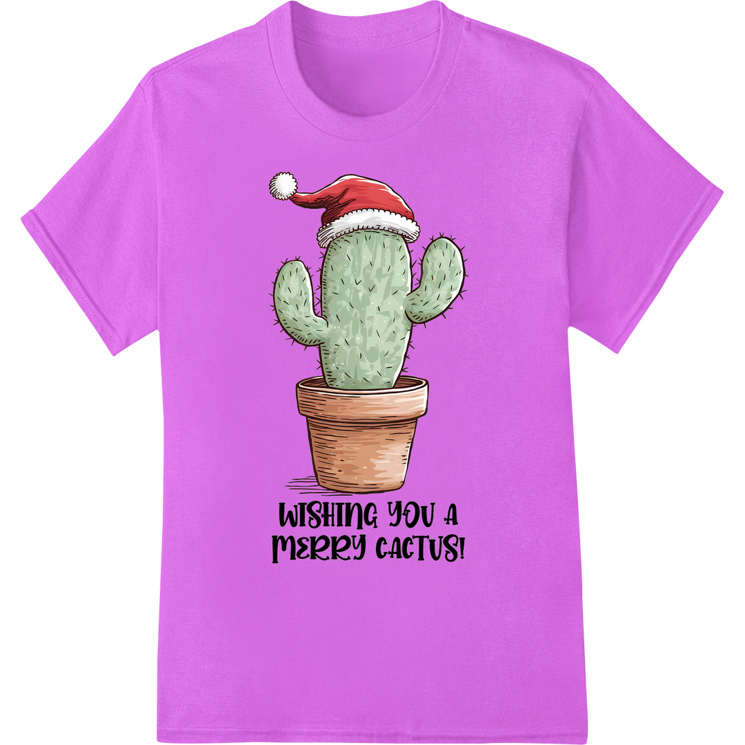 Hilarious 'Merry Cactus' Christmas DTF Print Heat Transfer on purple shirt - SUPERDTF-DTF Prints-DTF Transfers-Custom DTF Prints