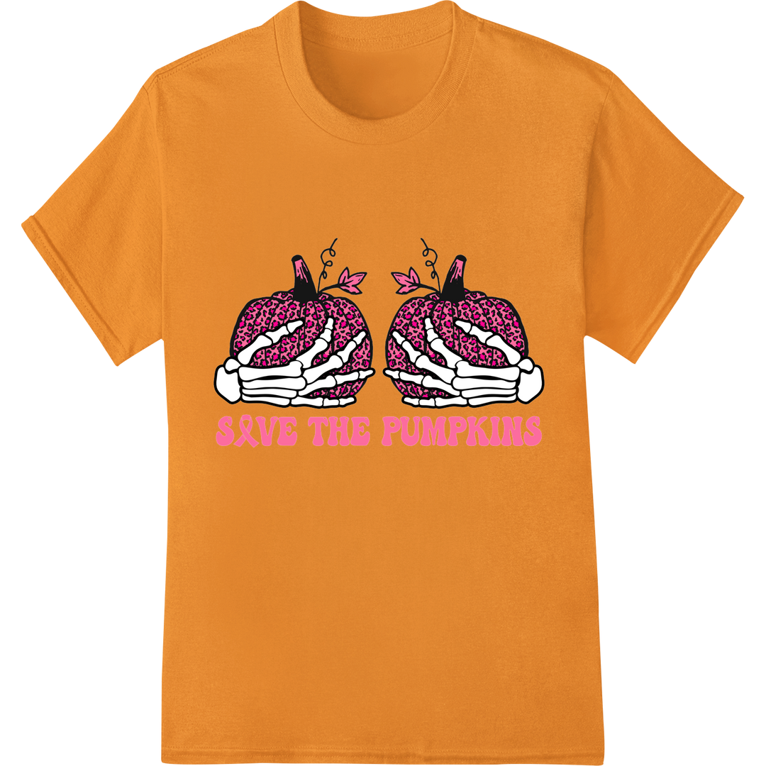 Save the Pumpkins Breast Cancer Awareness DTF Transfer on orange shirt - SUPERDTF-DTF Prints-DTF Transfers-Custom DTF Prints