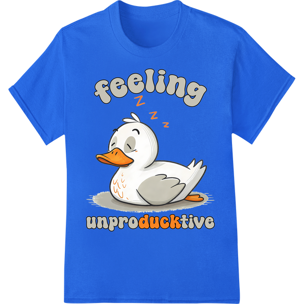 Adorable Sleepy Duck DTF Print Heat Transfer | Cute & Lazy on blue shirt - SUPERDTF-DTF Prints-DTF Transfers-Custom DTF Prints