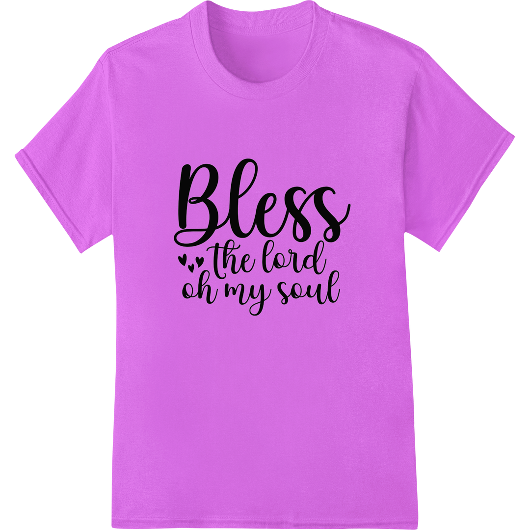 Inspire Your Style: 'Bless the Lord' DTF Heat Transfer on purple shirt - SUPERDTF-DTF Prints-DTF Transfers-Custom DTF Prints