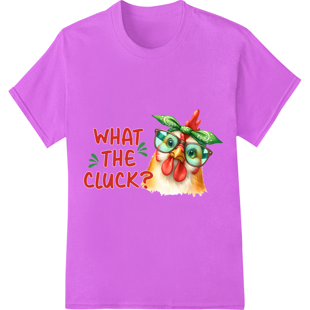 Punny Chicken Says "What The Cluck?" | Sarcastic Animal Humor on purple shirt - SUPERDTF-DTF Prints-DTF Transfers-Custom DTF Prints