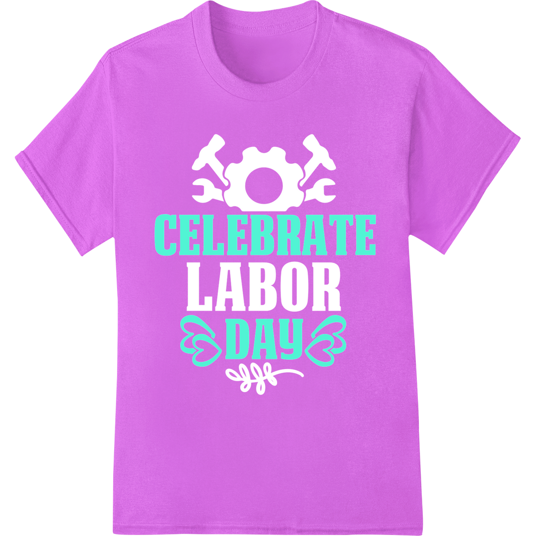 Celebrate Labor Day in Style with Bold DTF Print Design on purple shirt - SUPERDTF-DTF Prints-DTF Transfers-Custom DTF Prints