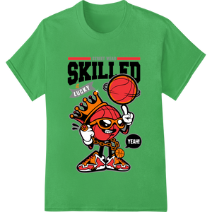 Vibrant customized apparel print on Skilled Lucky Basketball Character - Street Wear DTF Print