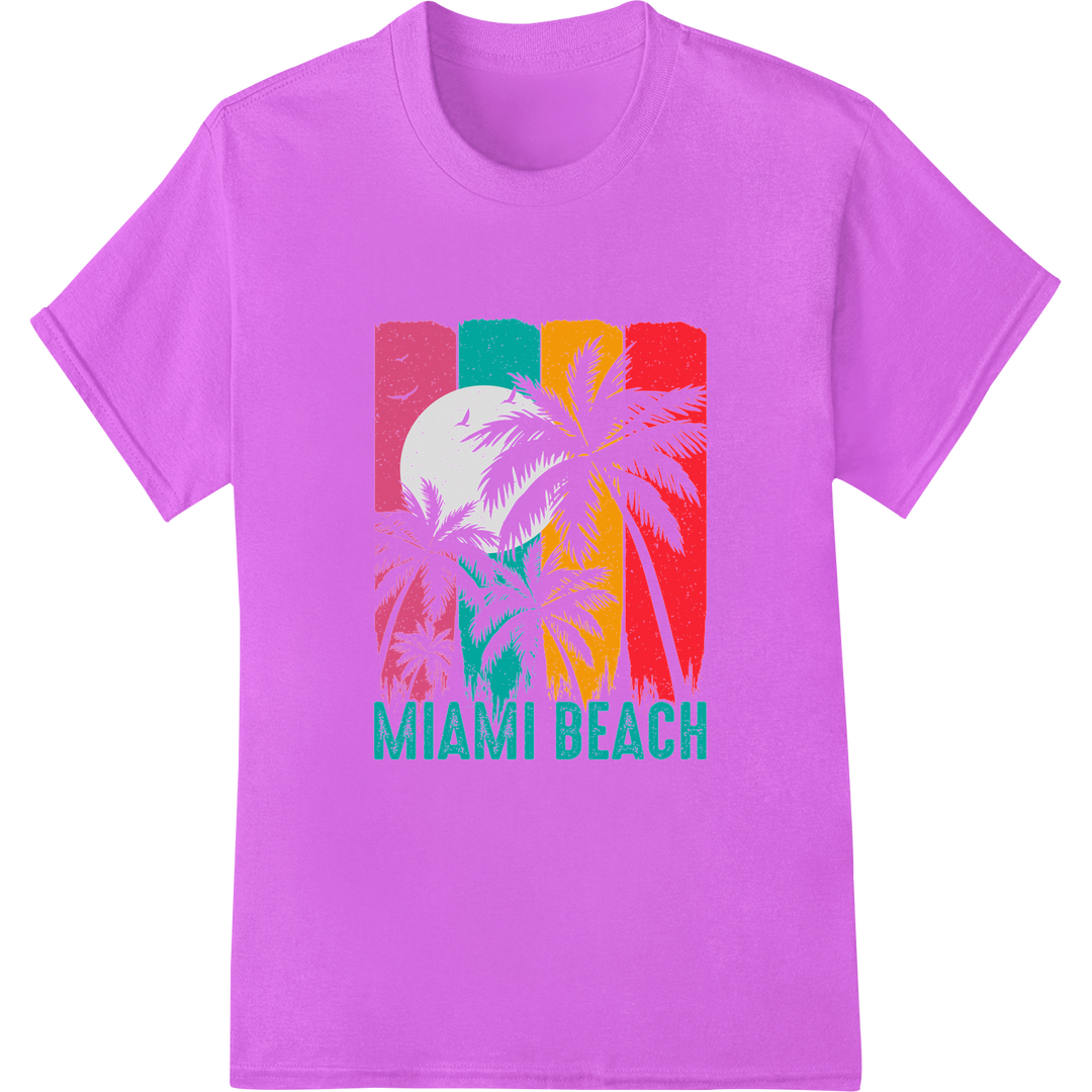 Retro Miami Beach Vibes: Vintage-Inspired DTF Transfer Print on purple shirt - SUPERDTF-DTF Prints-DTF Transfers-Custom DTF Prints