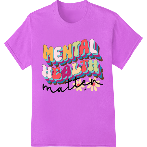 Retro 'Mental Health Matters' DTF Print Heat Transfer on purple shirt - SUPERDTF-DTF Prints-DTF Transfers-Custom DTF Prints