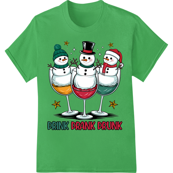 Tipsy Snowmen: Drink Drank Drunk Funny Christmas DTF Print on green shirt - SUPERDTF-DTF Prints-DTF Transfers-Custom DTF Prints