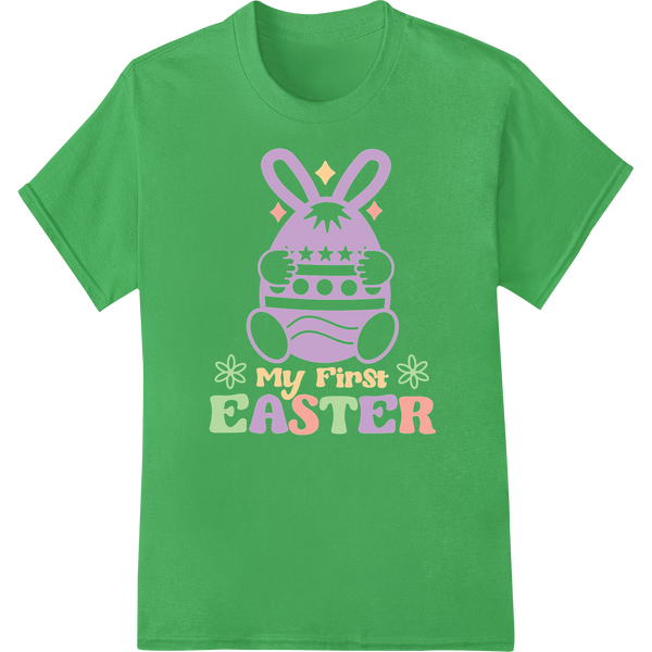 Adorable My First EASTER Retro Bunny DTF Print Transfer on green shirt - SUPERDTF-DTF Prints-DTF Transfers-Custom DTF Prints